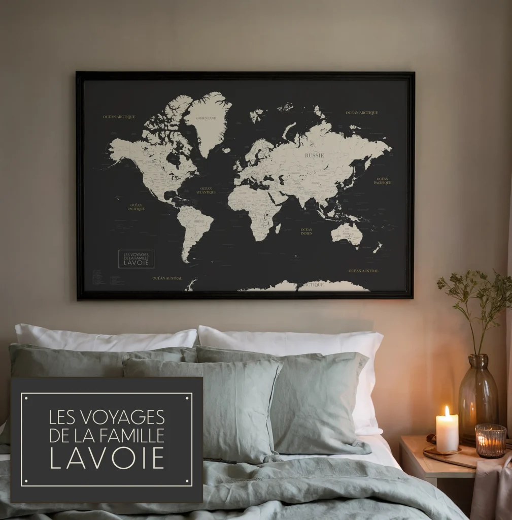 Carte du monde personnalisée style Élégant — Malo Affichéo