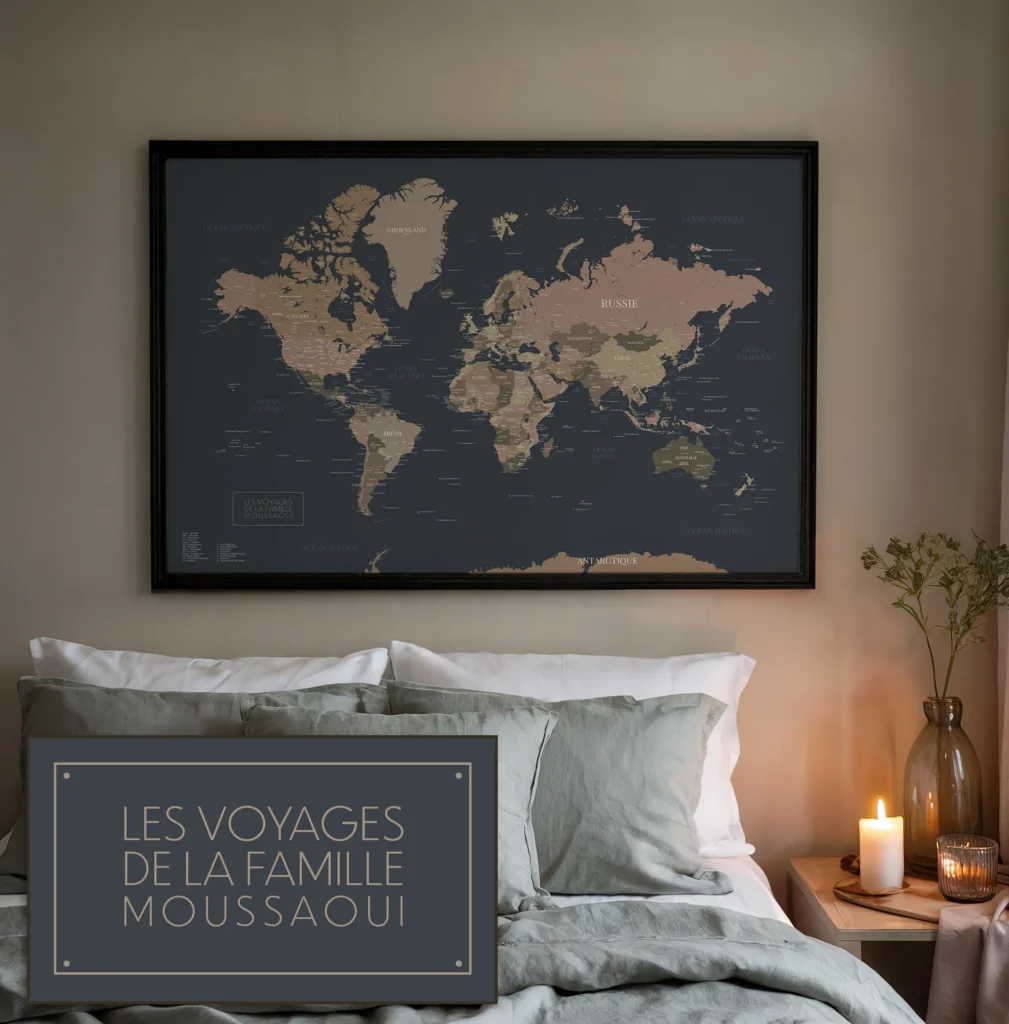 Carte du monde personnalisée style Élégant — Hannah Affichéo