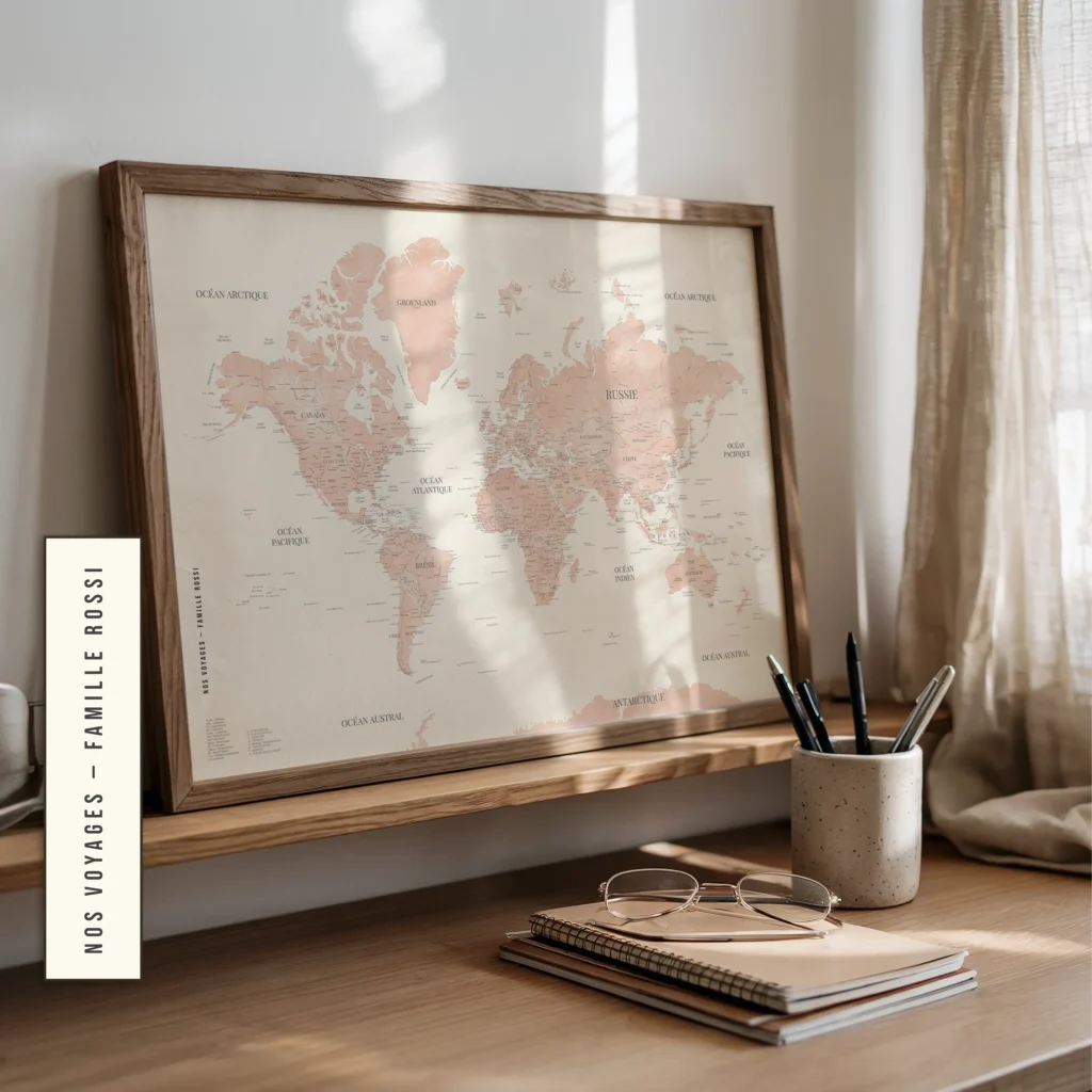 Carte du monde personnalisée signature verticale — Billie Affichéo