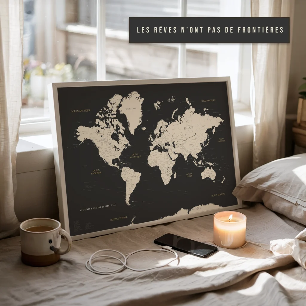 Carte du monde personnalisée signature horizontale — Malo Affichéo