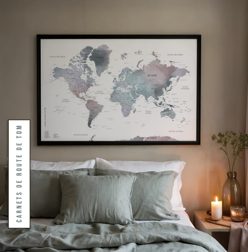 Carte du monde personnalisée signature verticale — Pénélope Affichéo