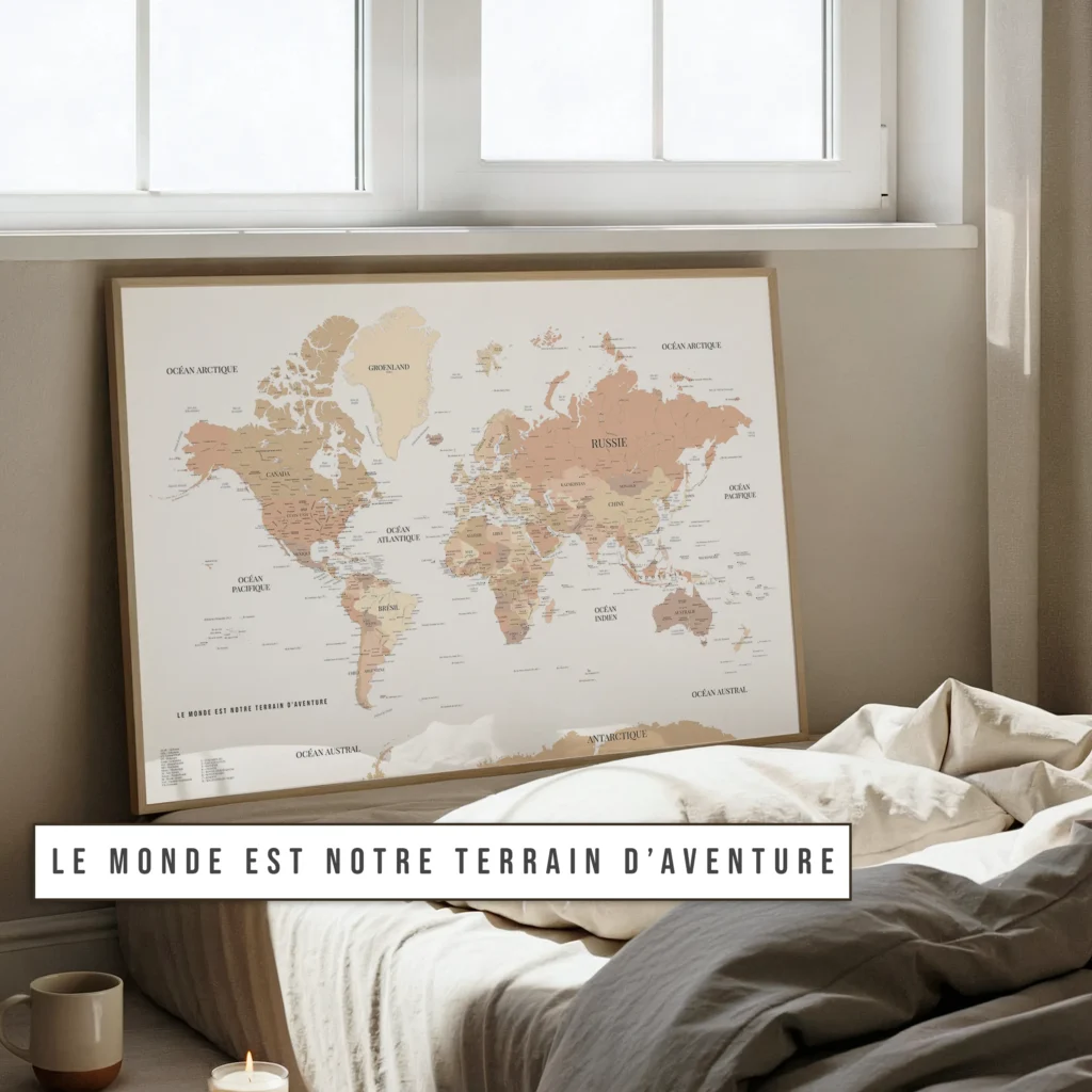 Carte du monde personnalisée signature horizontale — Adèle Affichéo