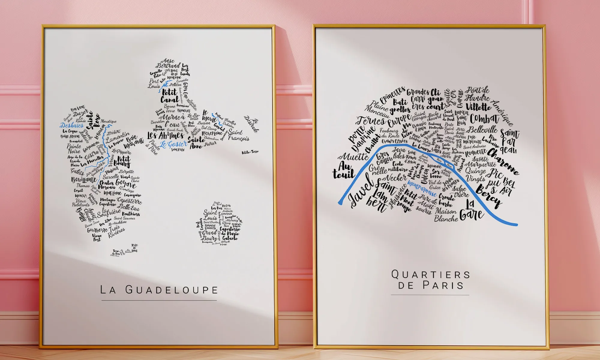Affiche typographique des grandes villes a personnaliser afficheo Cartes typographiques de Paris et la Guadeloupe, affiche à personnaliser - Affichéo