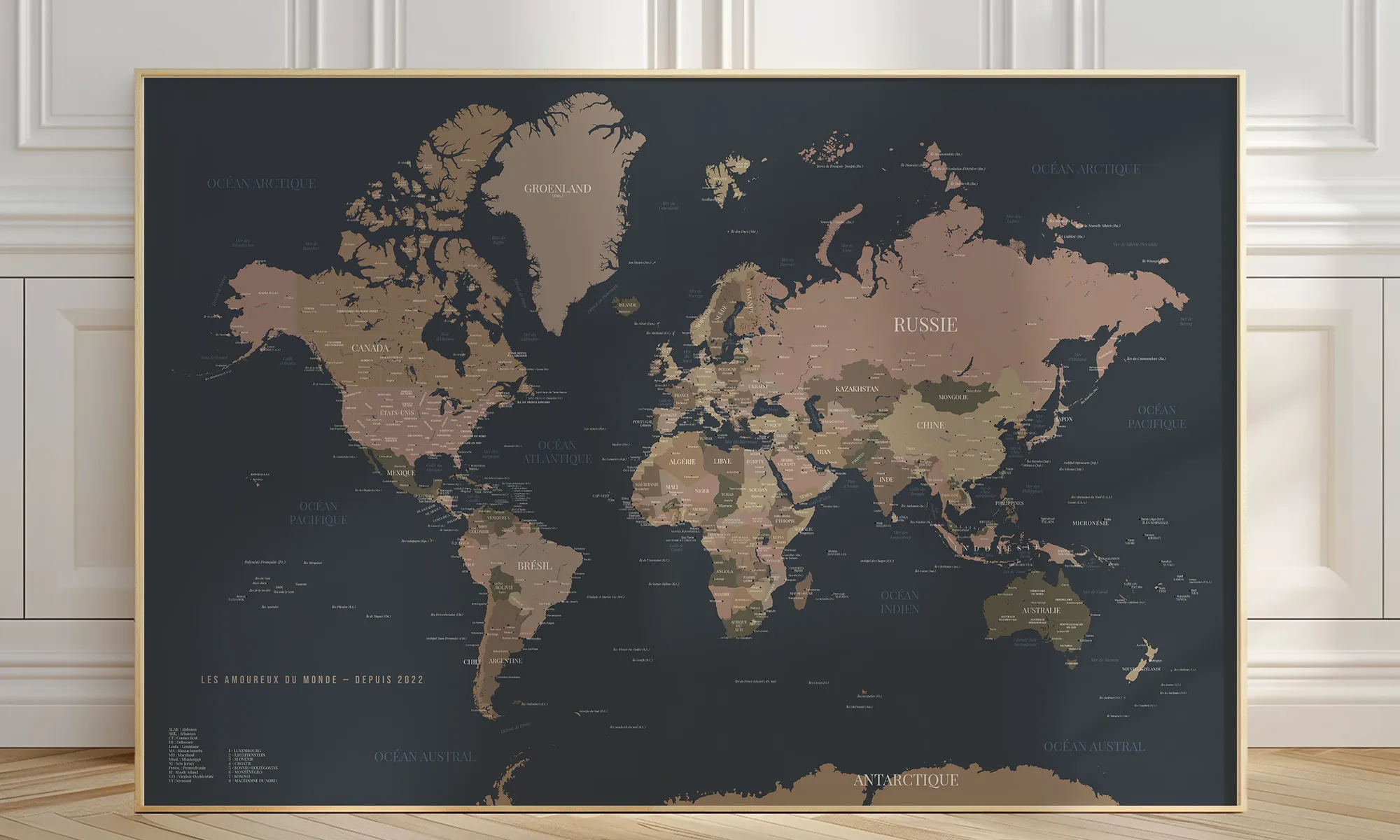 Carte du monde personnalisée Hannah Carte personnalisée Hannah avec la personnalisation signature - boutique Affichéo